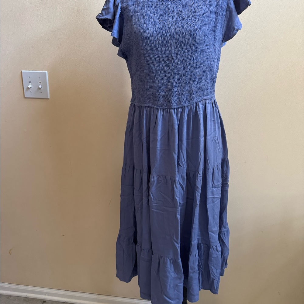 Blue Tiered Ruffled Midi Sundress